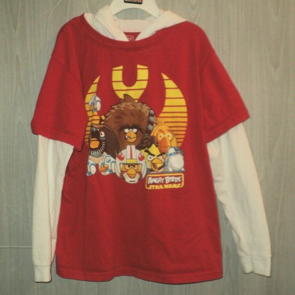 Angry Birds Boy's Size S Top Hooded Layered Look Red - Picture 1 of 3
